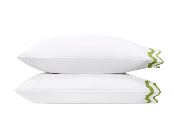 Mirasol King Pillowcase- Single Bedding Style Matouk White/Grass 