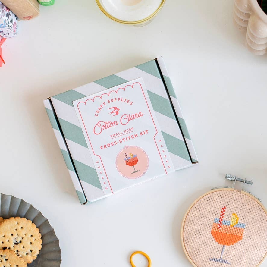 Aperol Cocktail Beginner Counted Cross Stitch Kit Cotton Clara Craft Kits & Supplies 