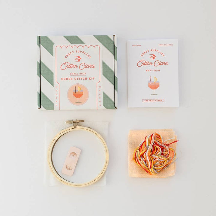 Aperol Cocktail Beginner Counted Cross Stitch Kit Cotton Clara Craft Kits & Supplies 