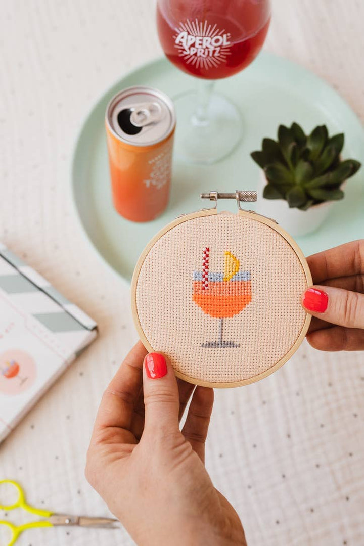 Aperol Cocktail Beginner Counted Cross Stitch Kit Cotton Clara Craft Kits & Supplies 