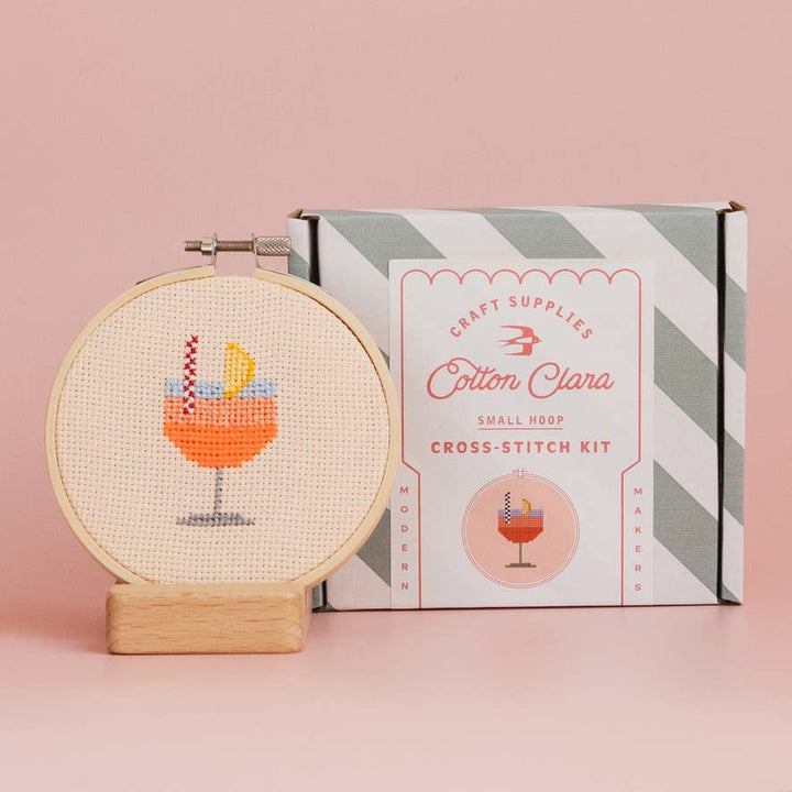 Aperol Cocktail Beginner Counted Cross Stitch Kit Cotton Clara Craft Kits & Supplies 