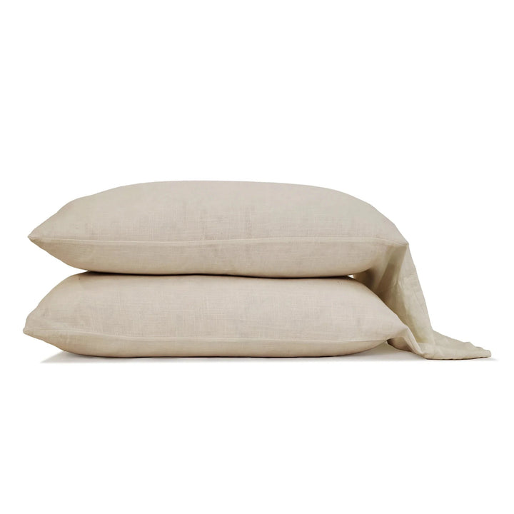 Bamboo Linen Pillowcases Bedding Style Pom Pom at Home Natural Standard- Pair 
