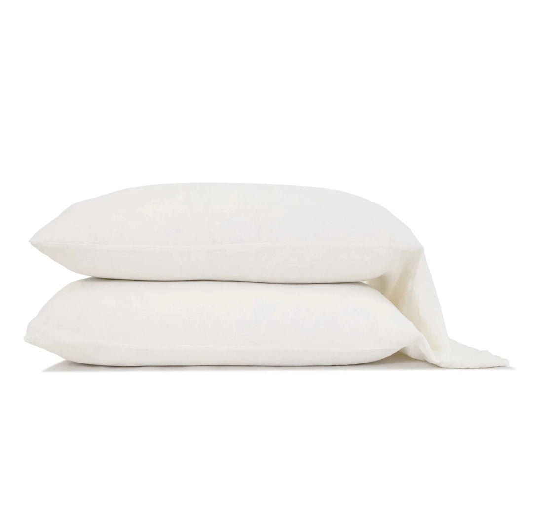 Bamboo Linen Pillowcases Bedding Style Pom Pom at Home White Standard- Pair 