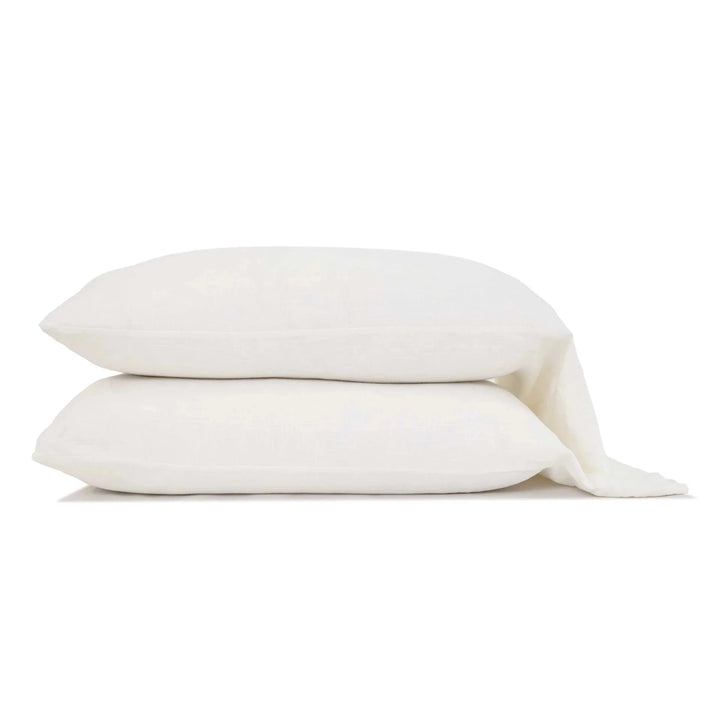 Bamboo Linen Pillowcases Bedding Style Pom Pom at Home White Standard- Pair 