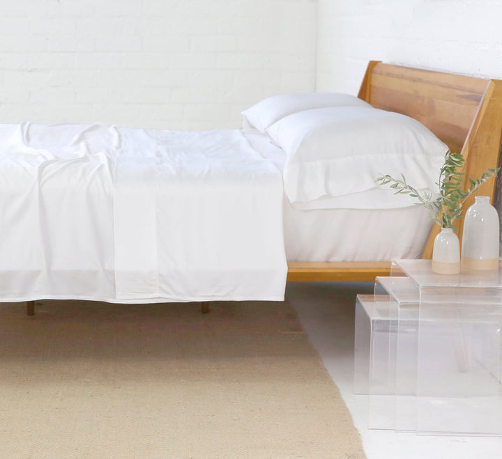 Bamboo Linen Sheet Set Bedding Style Pom Pom at Home White Twin 