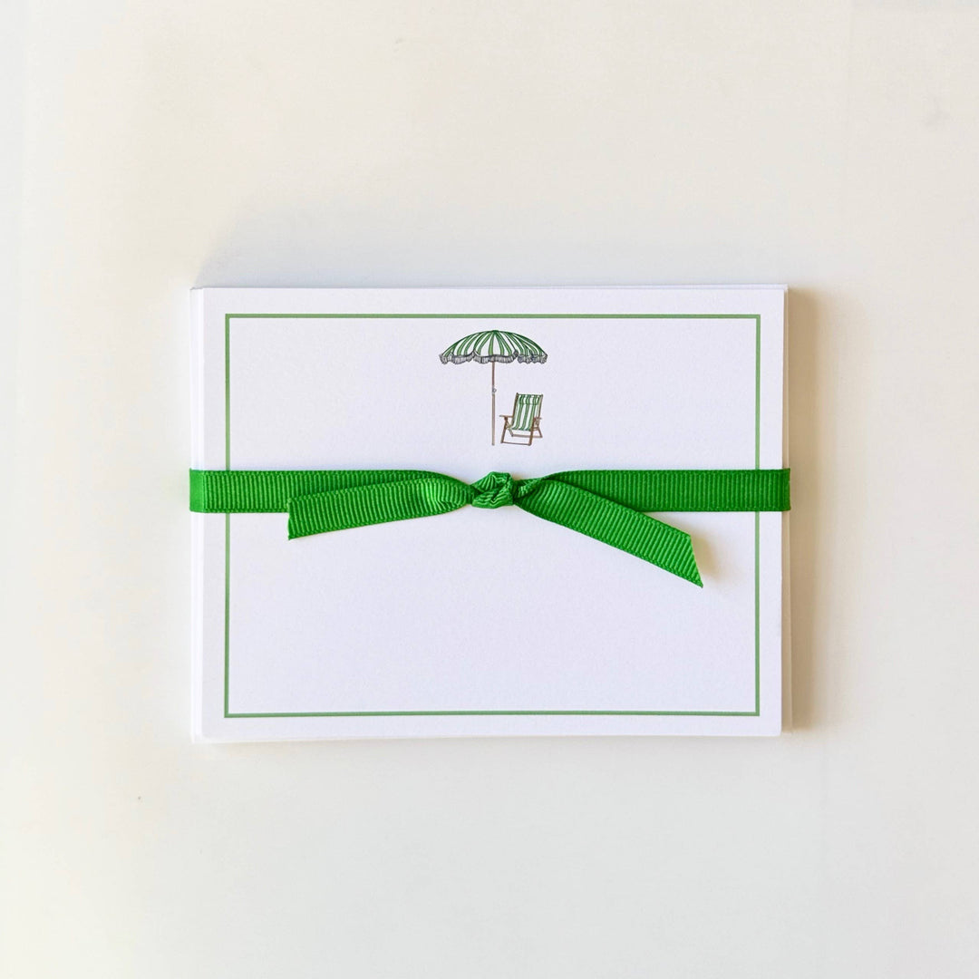 Beach Umbrella & Chair, Green Stripe - Flat Note Cards Georgetown Paperie 
