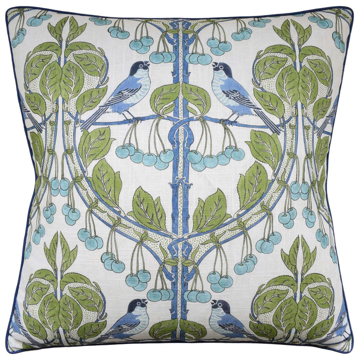 Birds & Cherries 22" Pillow Green/Blue Decorative Pillow Ryan Studio 