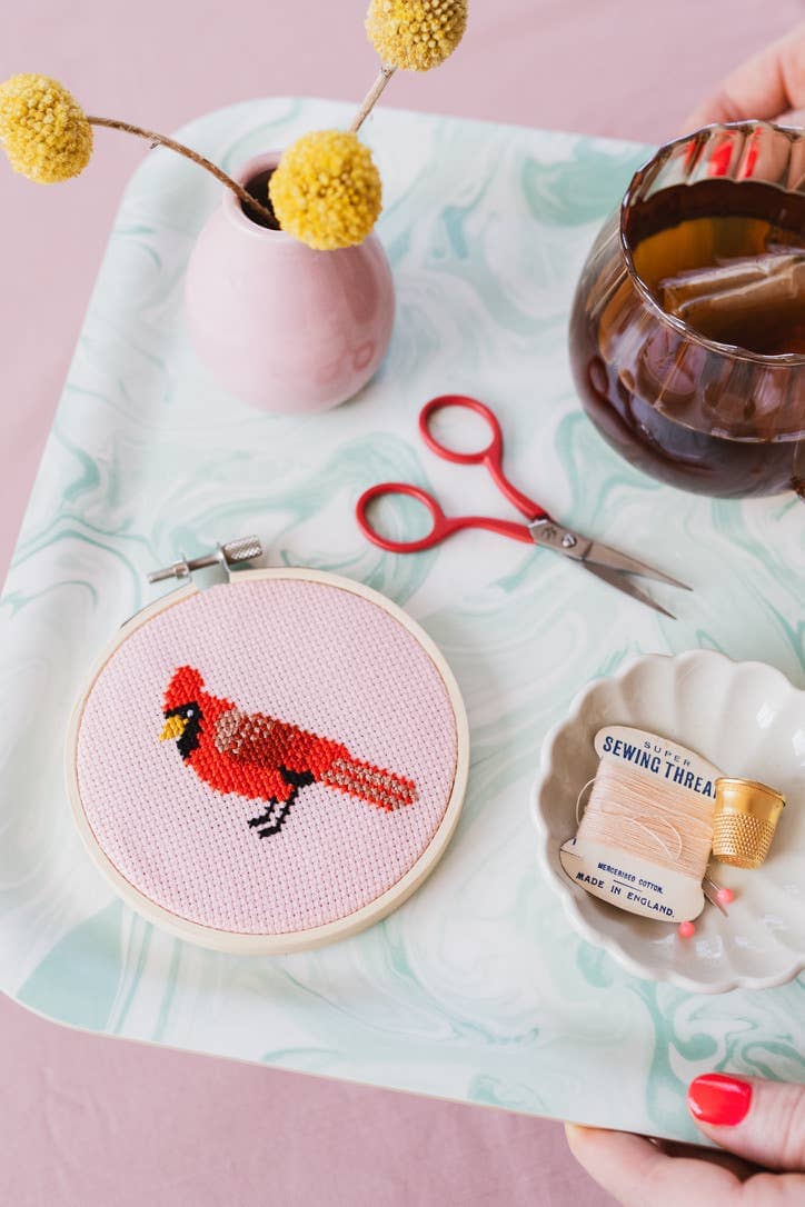 Cardinal Cross Stitch Kit for Beginners Cotton Clara Craft Kits & Supplies 