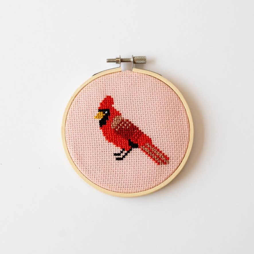 Cardinal Cross Stitch Kit for Beginners Cotton Clara Craft Kits & Supplies 