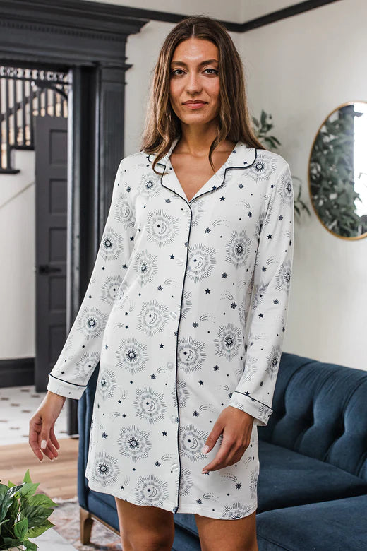 Celestial Amber Classic Button Nightshirt Sleepwear & Loungewear Yala Designs 