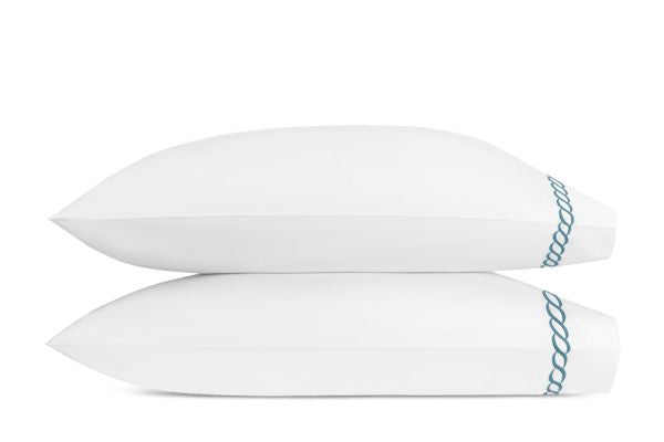 Classic Chain King Pillowcases- Pair Bedding Style Matouk Aqua 