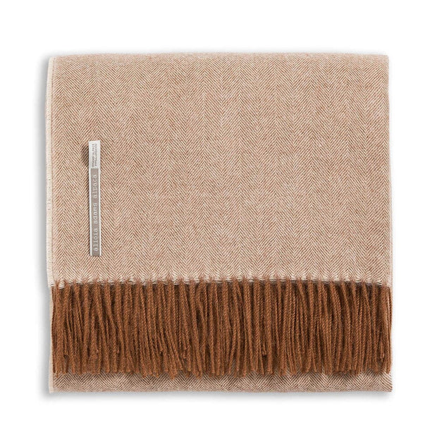 Classic Herringbone Alpaca Throw Throw Alicia Adams Cognac 