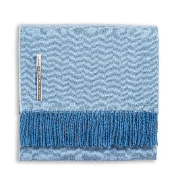 Classic Herringbone Alpaca Throw Throw Alicia Adams Sky Blue 