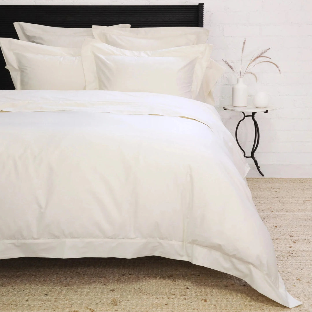 Classico Hemstitch Cotton Sateen Duvet Cover Set Bedding - SheetsCases Pom Pom at Home Ivory Twin 