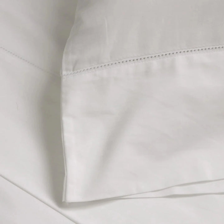 Classico Hemstitch Cotton Sateen Sheet Set Bedside Manor White Twin 