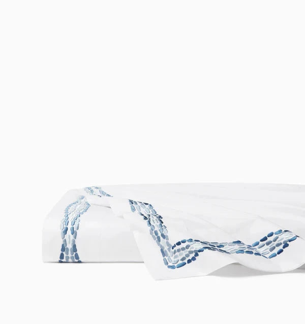 Cobblestones Embroidered Flat Sheet Bedding Style Sferra Sea Full/Queen 