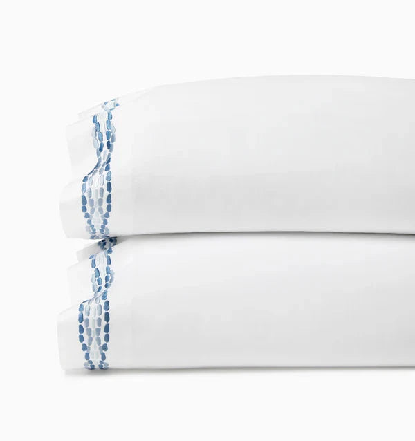 Cobblestones Embroidered Pillowcases - pair Bedding Style Sferra Sea Standard 