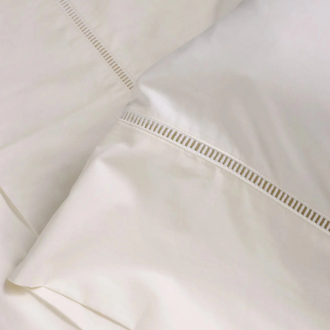 Como Ladder Stitch Sateen Pillowcase - set of 2 Bedding Style Pom Pom at Home Ivory Standard 