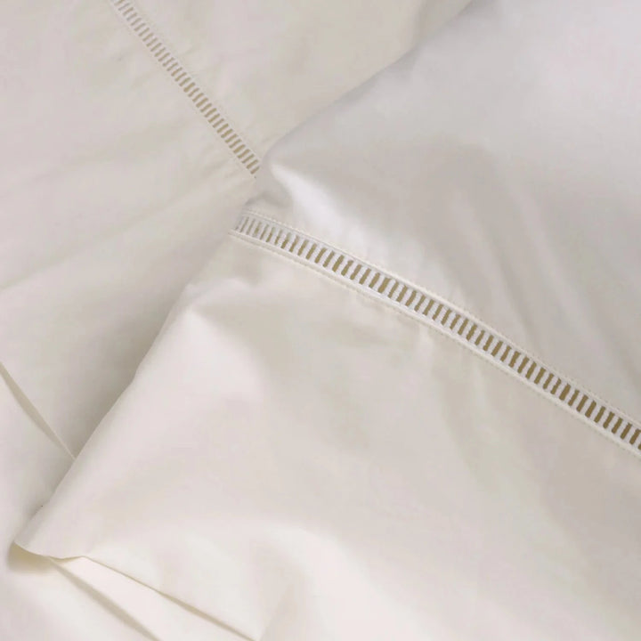 Como Ladder Stitch Sateen Pillowcase - set of 2 Bedding Style Pom Pom at Home Ivory Standard 