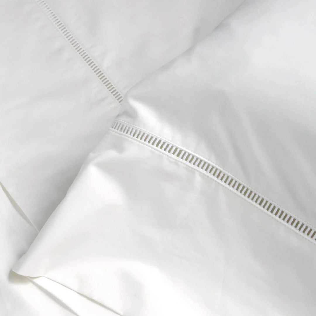 Como Ladder Stitch Sateen Sheet Set Bedding Style Pom Pom at Home White Twin 