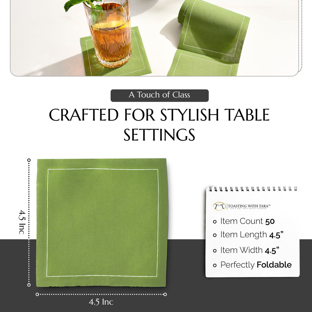 Cotton Cocktail Napkin Roll: Olive (Warm Green) Table Theory (Formerly Toasting with Tara) 