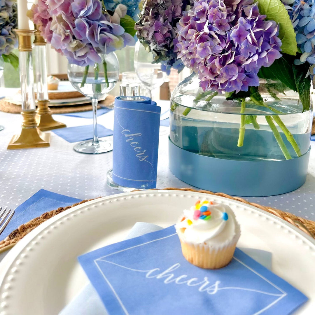 Cotton Cocktail Napkin Roll: Summer Dreaming -White “Cheers" Table Theory (Formerly Toasting with Tara) 