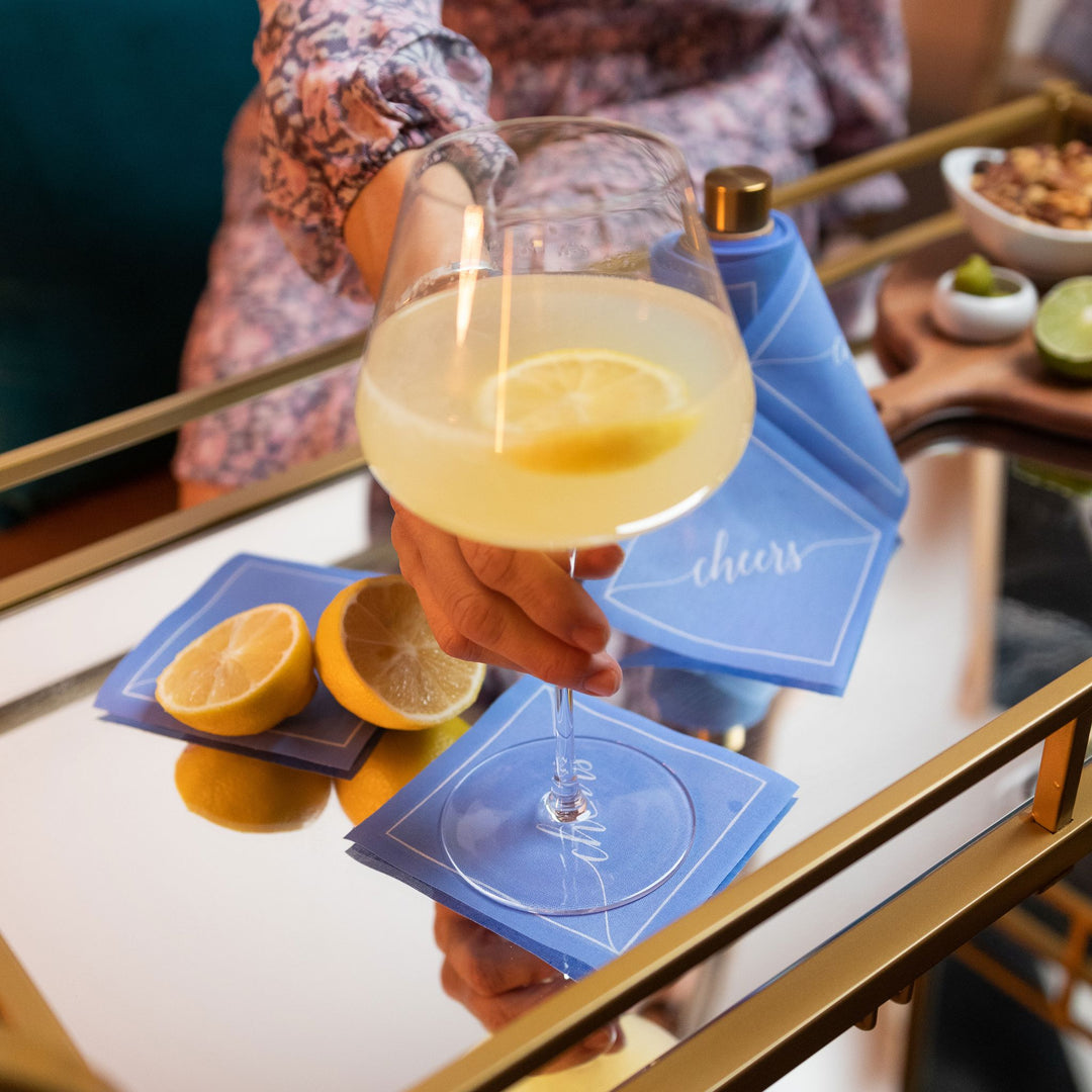 Cotton Cocktail Napkin Roll: Summer Dreaming -White “Cheers" Table Theory (Formerly Toasting with Tara) 