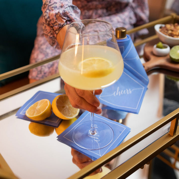 Cotton Cocktail Napkin Roll: Summer Dreaming -White “Cheers" Table Theory (Formerly Toasting with Tara) 