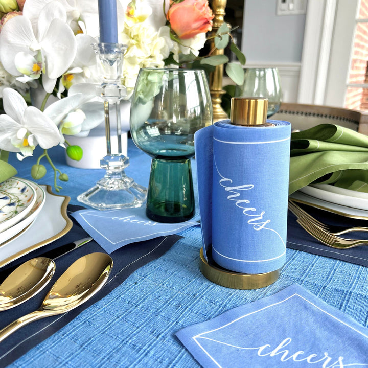 Cotton Cocktail Napkin Roll: Summer Dreaming -White “Cheers" Table Theory (Formerly Toasting with Tara) 