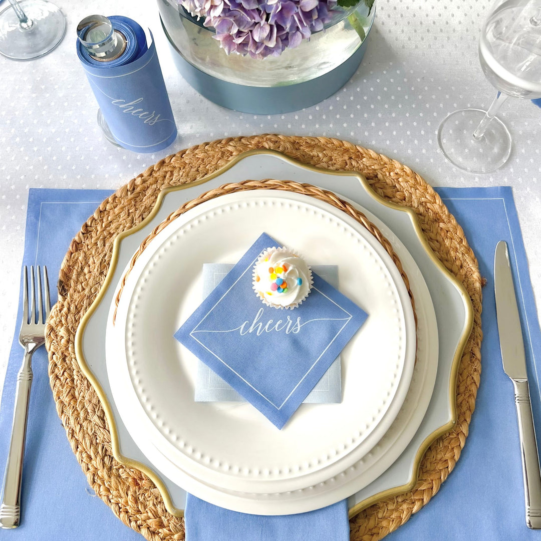 Cotton Cocktail Napkin Roll: Summer Dreaming -White “Cheers" Table Theory (Formerly Toasting with Tara) 