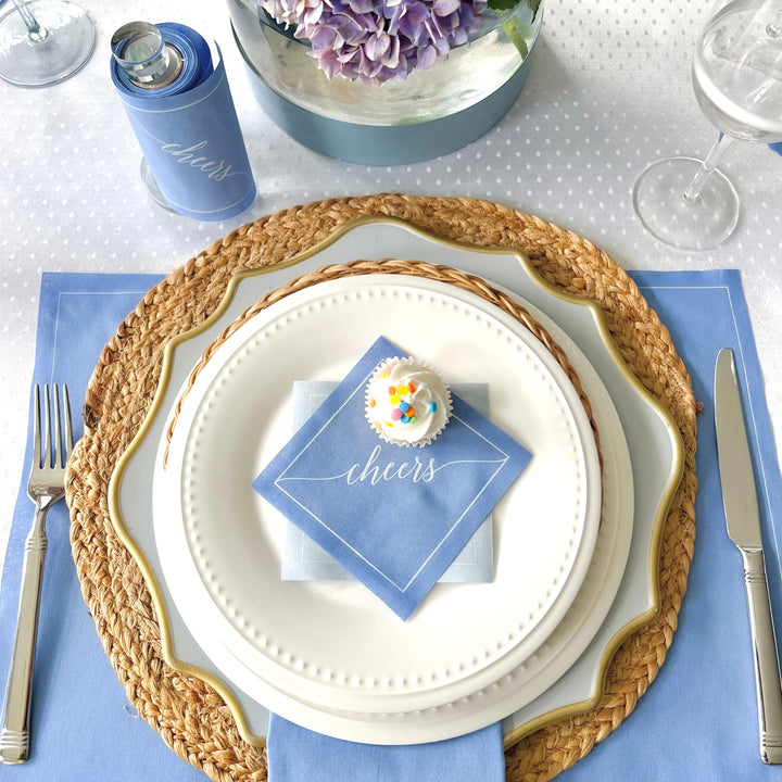 Cotton Cocktail Napkin Roll: Summer Dreaming -White “Cheers" Table Theory (Formerly Toasting with Tara) 