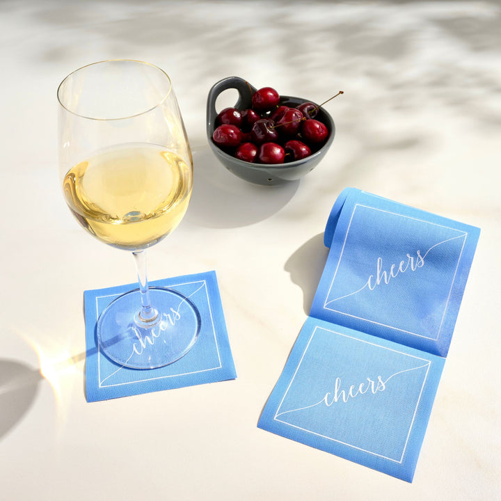 Cotton Cocktail Napkin Roll: Summer Dreaming -White “Cheers" Table Theory (Formerly Toasting with Tara) 