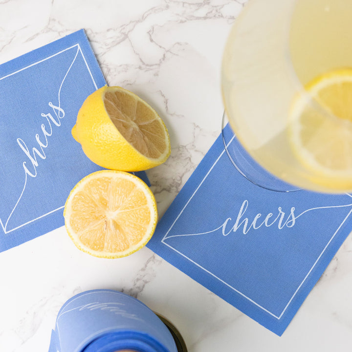 Cotton Cocktail Napkin Roll: Summer Dreaming -White “Cheers" Table Theory (Formerly Toasting with Tara) 