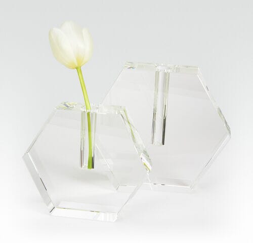 Crystal Glass Hex Flat Bud Vase Small Tizo 