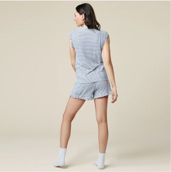 Dream Ruffle Top & Short Set Indigo White Bedside Manor 