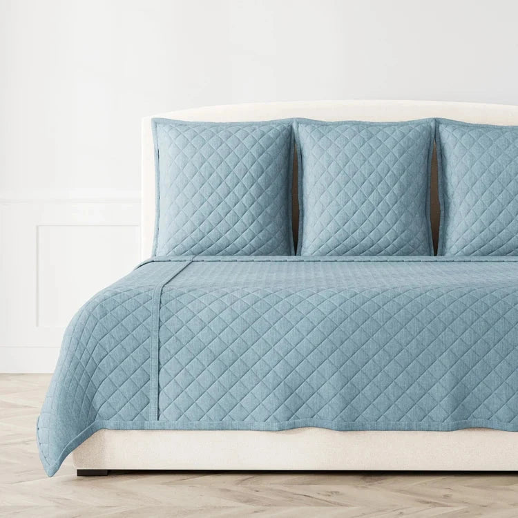 Faux Linen Coverlet Set Bedding Style Ann Gish Stonewash Blue Queen 
