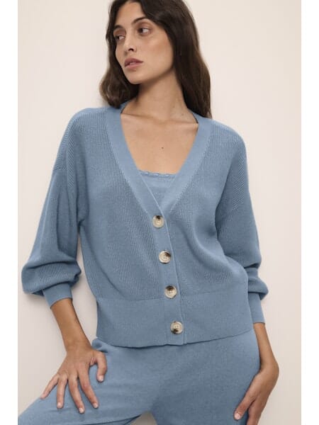 Fine Gauge Sweater Cardigan Loungewear Eberjey Small Faded Denim 