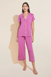 Gisele Short Sleeve Crop PJ Set Sleepwear Eberjey Small Pink Ivory 
