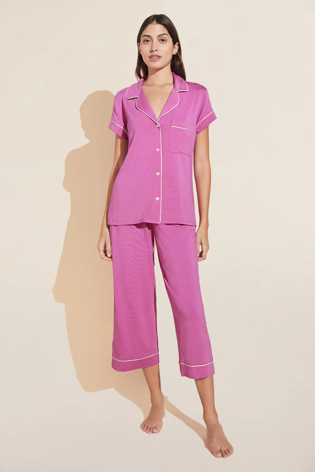 Gisele Short Sleeve Crop PJ Set Sleepwear Eberjey Small Pink Ivory 