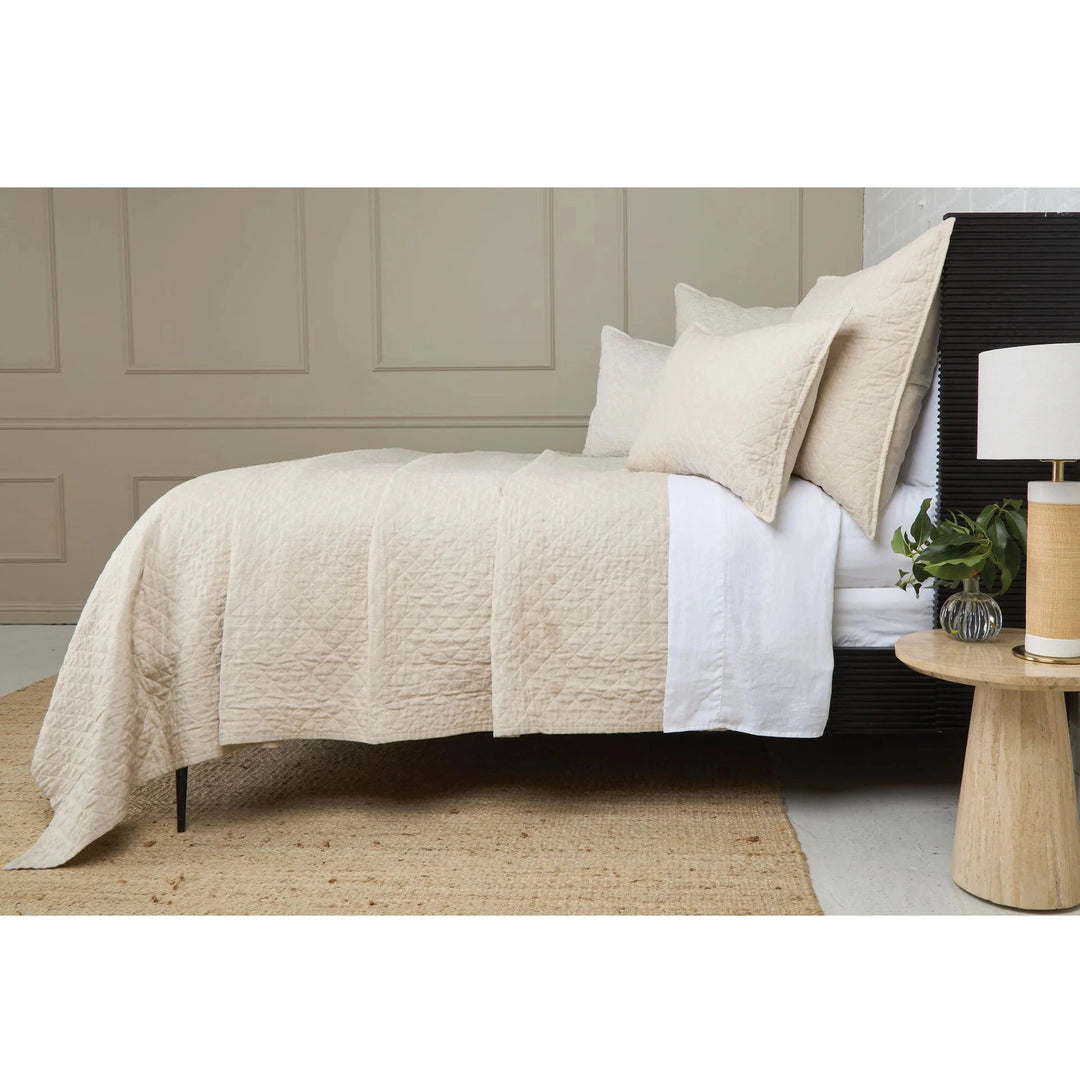 Hampton Large Euro Sham Bedding Style Pom Pom at Home Flax 