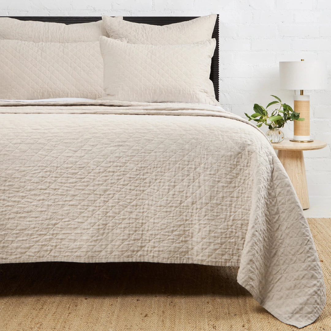 Hampton Queen Coverlet Bedding Style Pom Pom at Home Flax 
