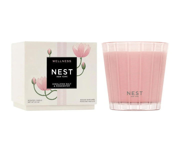 Himalayan Salt Rosewater 3 Wick Candle Candle Nest 