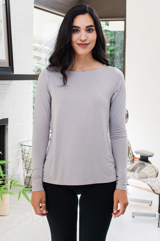 Jena Long Sleeve Bamboo Tee Shirt Loungewear Yala Designs Small Ash 