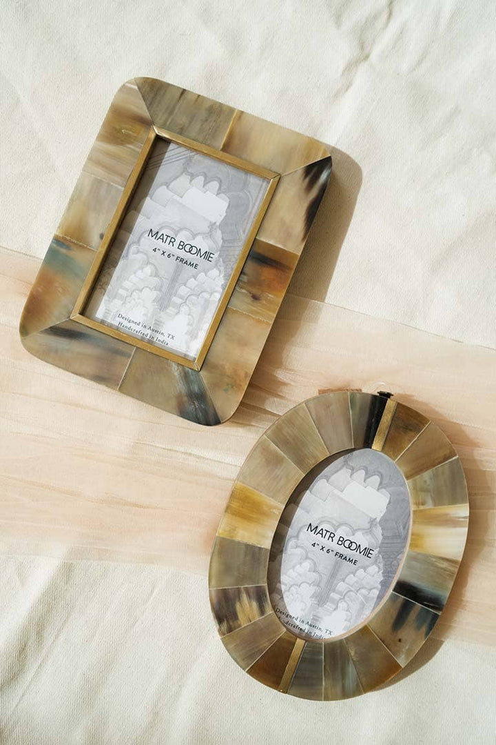 Kachhua 4x6 Oval Picture Frame - Horn, Brass Inlay Matr Boomie Fair Trade 