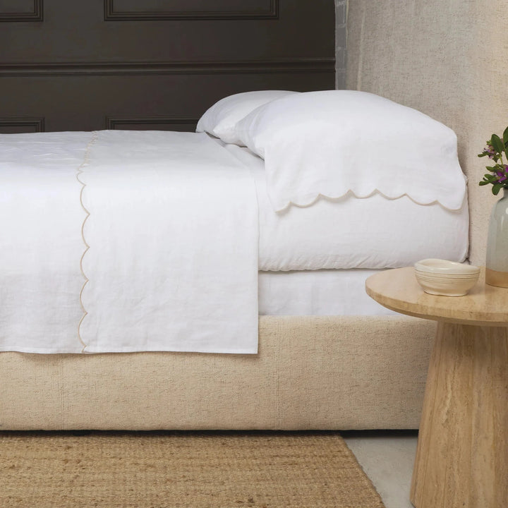 Kelly Linen Pillowcase- Pair Bedding Style Pom Pom at Home White/Flax Standard 