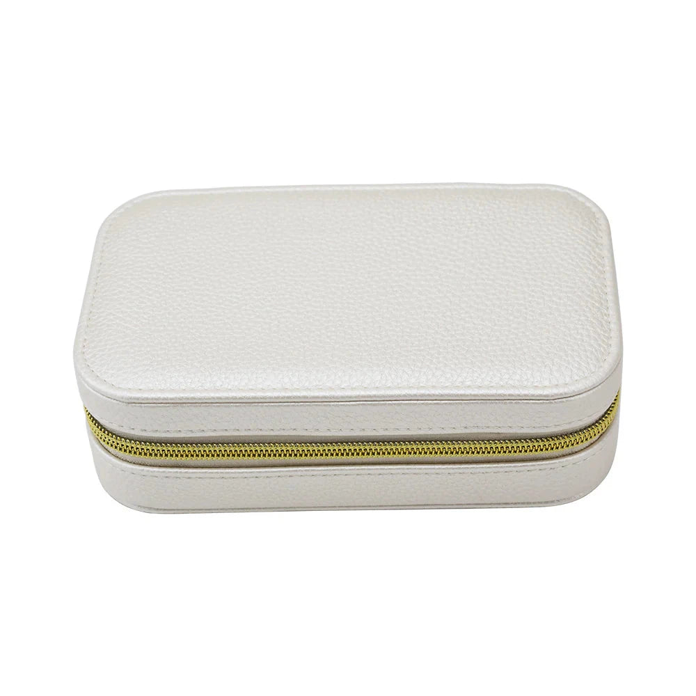 Leah Rectangle Travel Jewelry Case Brouk and Co. Pearl White 