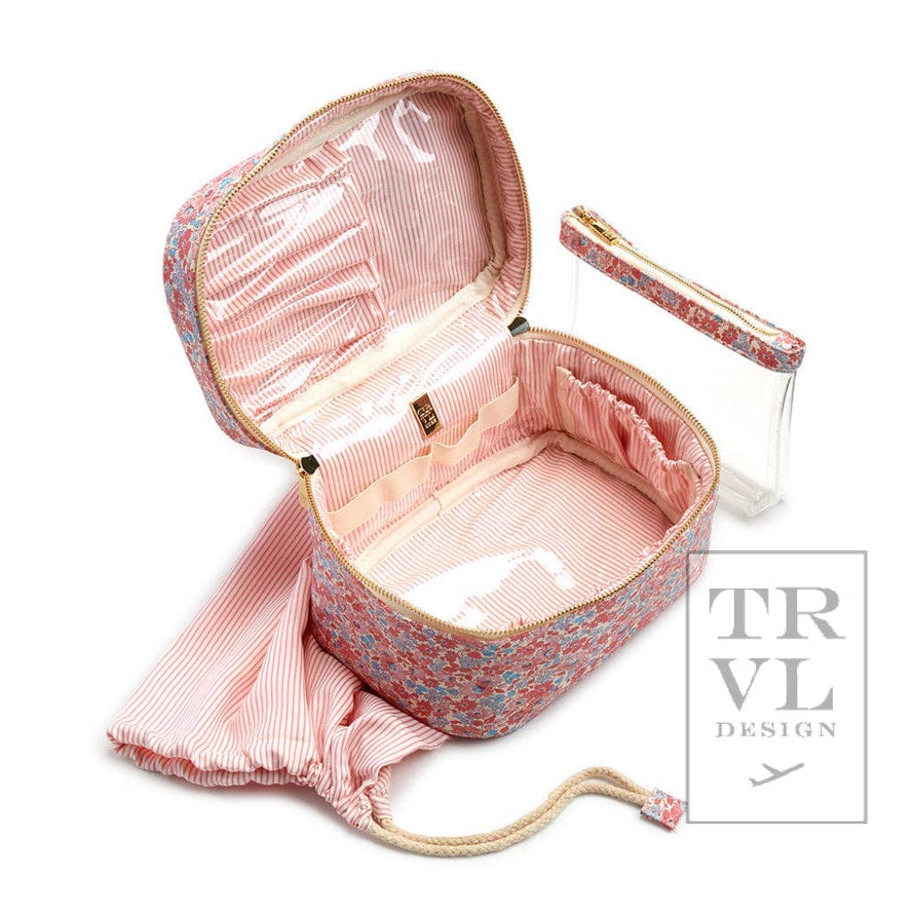 Luxe Marseille Train 2 - Cosmetic Bag With Pink Pinstripe TRVL Design 