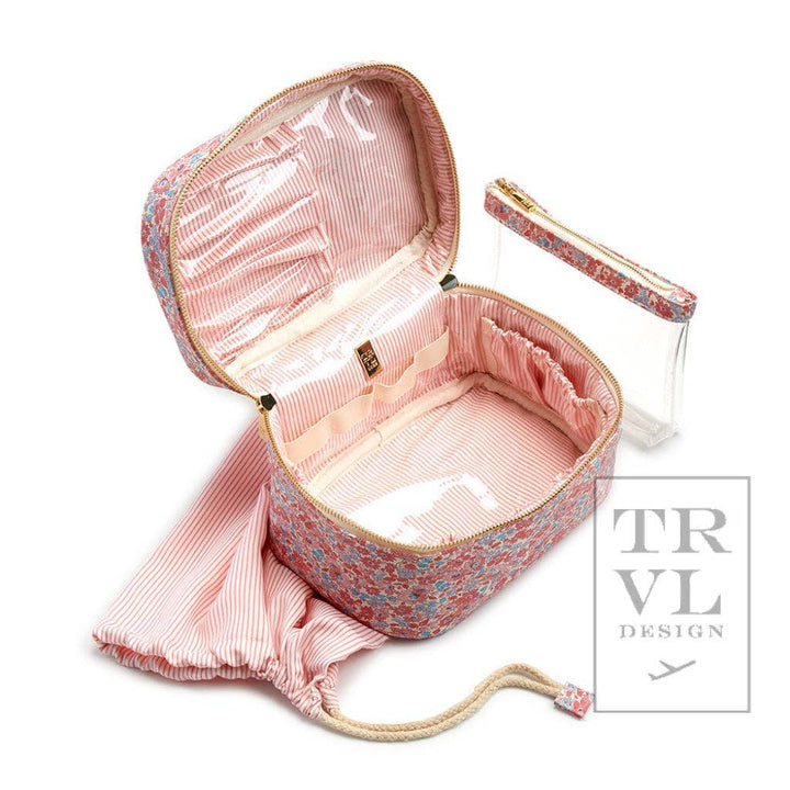 Luxe Marseille Train 2 - Cosmetic Bag With Pink Pinstripe TRVL Design 