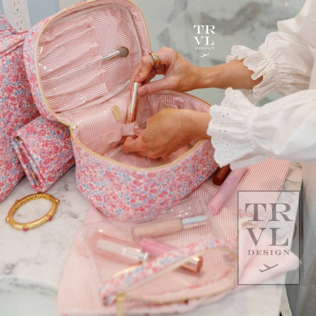 Luxe Marseille Train 2 - Cosmetic Bag With Pink Pinstripe TRVL Design 