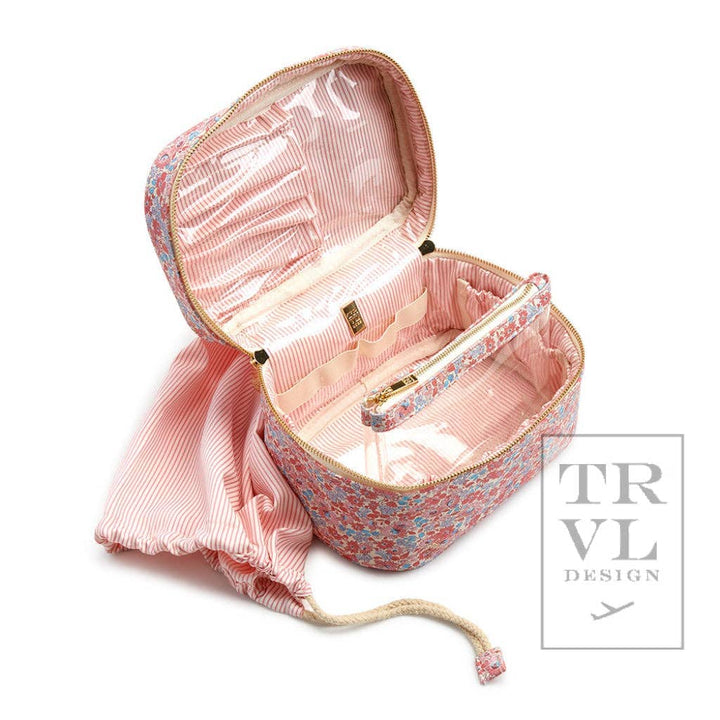 Luxe Marseille Train 2 - Cosmetic Bag With Pink Pinstripe TRVL Design 